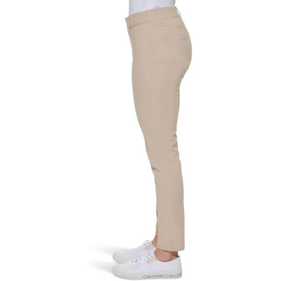 NWT Calvin Klein Womens Four-Pocket Twill Pants M2TKG249 14 Latte Brown - Picture 2 of 3